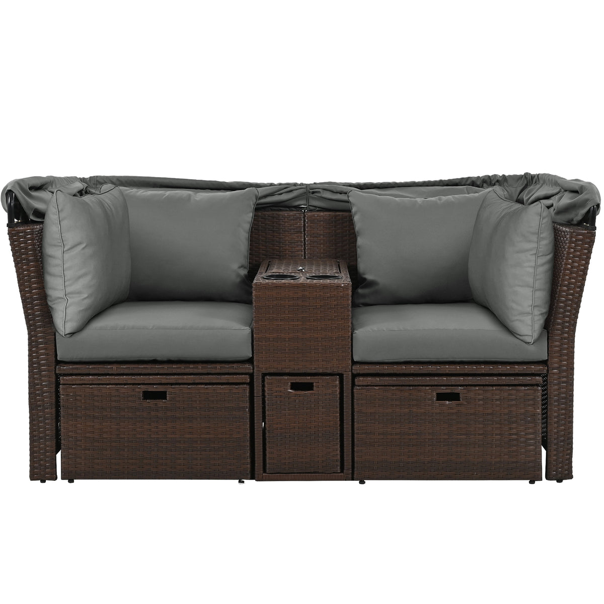 2 Seater Outdoor Patio Daybed Outdoor Double Daybed Outdoor Loveseat Sofa Set With Foldable Awning And Cushions For Garden, Balcony, Poolside, Grey Yes Grey Water Resistant Frame Water Resistant Cushion Garden & Outdoor Sectional Seating Groups Foam