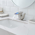 Bathroom Sink Faucet Led Light 3 Colors Changing Waterfall Glass Spout Hot Cold Water Mixer Single Handle One Hole Deck Mounted Bathroom Faucet Bathroom Knob Handles Geometric One Brushed Nickel Side Sprayer Deck Mounted Cartridge Valve Single Hole