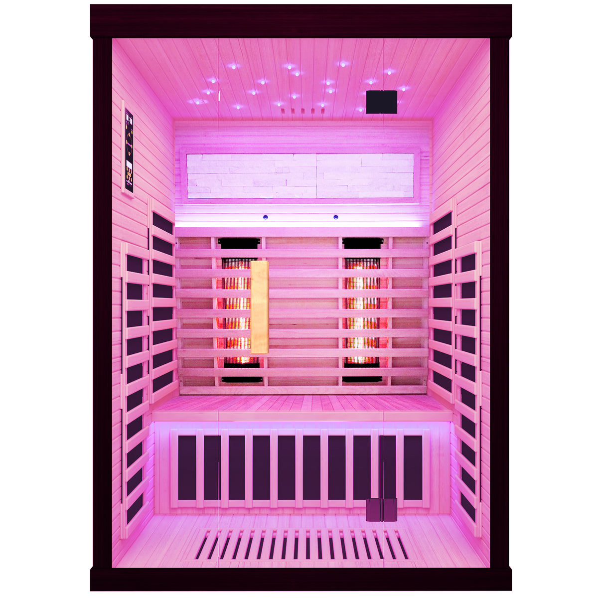 Luxury Double Sauna Room Black Natural Wood Paper Glass