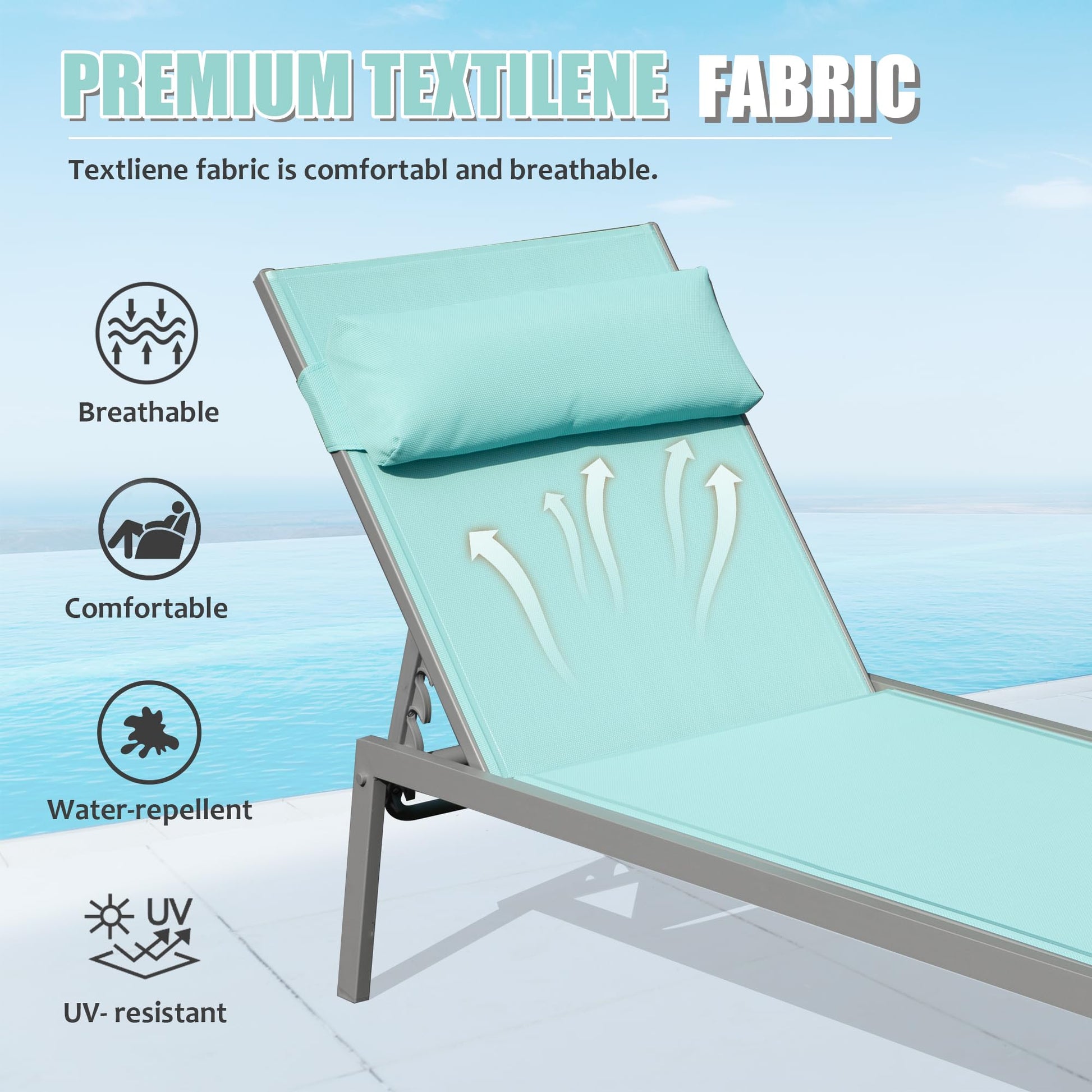 Patio Chaise Lounge Set Of 3, Aluminum Pool Lounge Chairs With Side Table, Outdoor Adjustable Recliner All Weather For Poolside, Beach, Yard, Balcony Lake Blue Lake Blue Aluminum