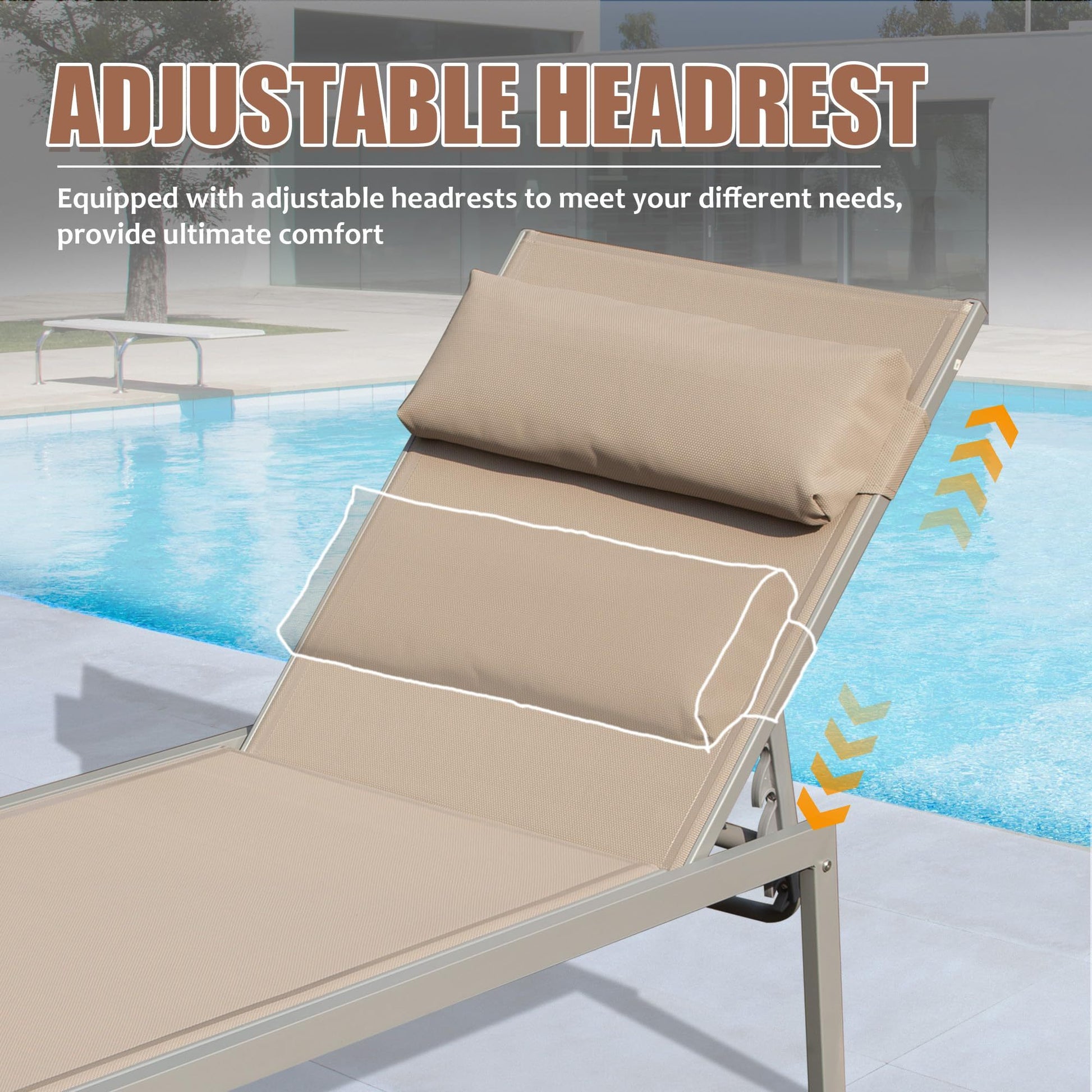 Patio Chaise Lounge Set Of 3, Aluminum Pool Lounge Chairs With Side Table, Outdoor Adjustable Recliner All Weather For Poolside, Beach, Yard, Balcony Khaki Khaki Aluminum