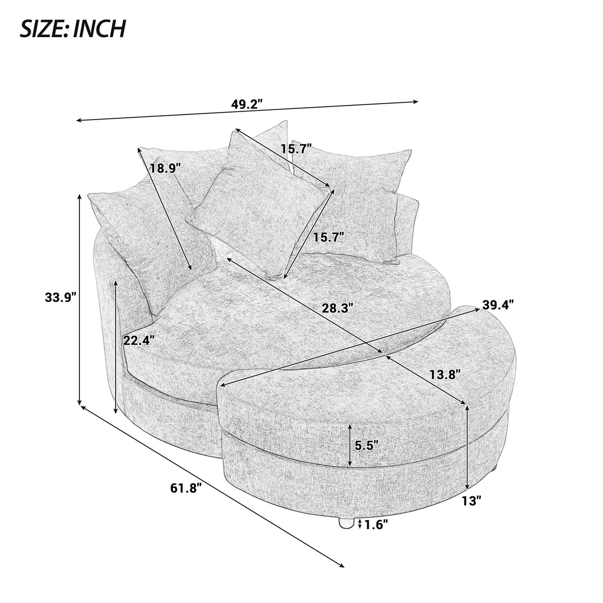 Orisfur. 360 Swivel Accent Barrel Chair With Storage Ottoman & 4 Pillows, Modern Chenille Leisure Chair Round Accent For Living Room, Cream Cream Foam Chenille