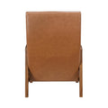 1Pc Accent Chair Brown Faux Leather Walnut Finish Solid Rubberwood Modern Living Room Furniture Brown Primary Living Space Modern Rubberwood Solid Wood