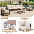 Modern Minimalist 7 Piece Metal Patio Sectional Sofa Set, All Weather Garden Conversational Furniture Set With Thick Cushions And Coffee Table For Indoor Outdoor, Gray Yes Deep Seating White Weather
