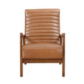 1Pc Accent Chair Brown Faux Leather Walnut Finish Solid Rubberwood Modern Living Room Furniture Brown Primary Living Space Modern Rubberwood Solid Wood