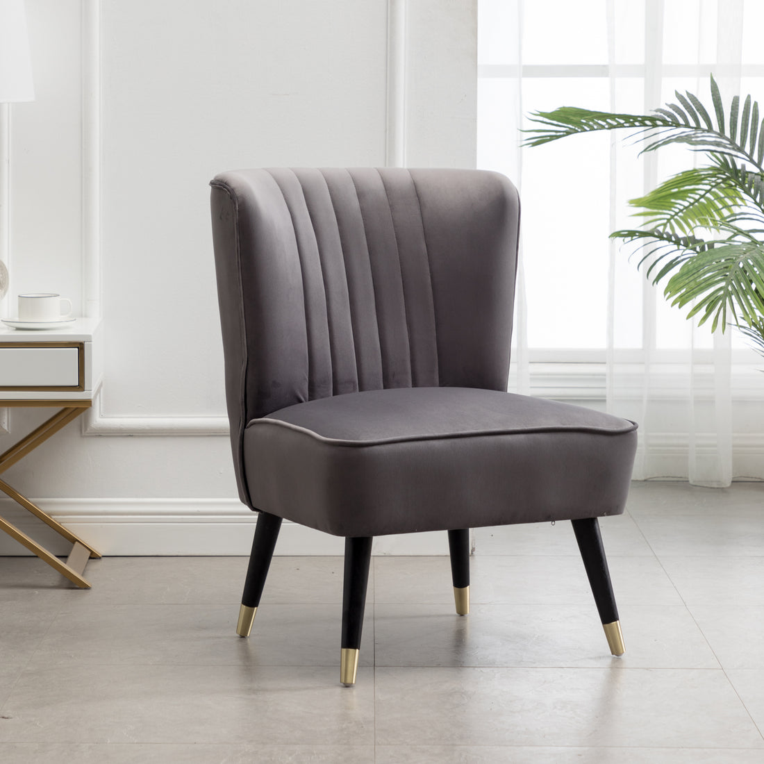 Elon Contemporary Velvet Upholstered Accent Chair, Gray Gray Espresso Primary Living Space Contemporary Rubberwood Polyester Polyester