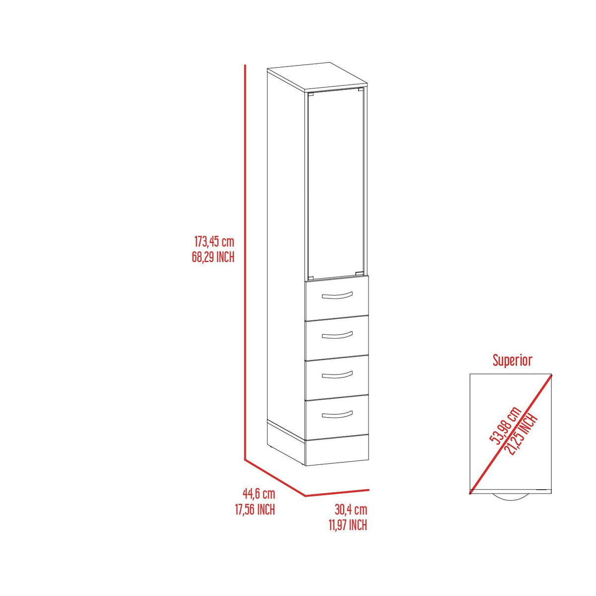 Preston Linen Cabinet, Three Shelves, Four Drawers 4 White 1 3 Up To 17 In 60 In & Above Conceled Hinges Bathroom Freestanding Modern 15 20 Inches Pine Engineered Wood
