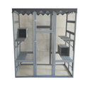 Outdoor Cat House Big Catio Wooden Feral Cat Shelter Enclosure With Large Spacious Interior, 6 High Ledges, Weather Protection Asphalt Roof Grey Wood