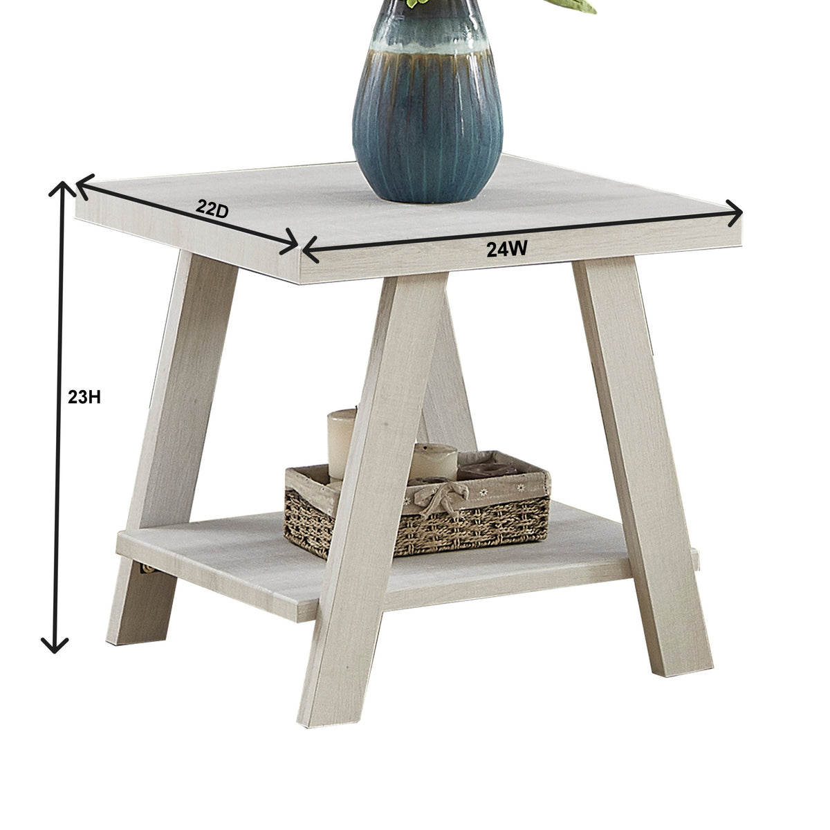Athens Contemporary Wood Shelf End Table In White Finish White Mdf