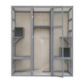 Outdoor Cat House Big Catio Wooden Feral Cat Shelter Enclosure With Large Spacious Interior, 6 High Ledges, Weather Protection Asphalt Roof Grey Wood