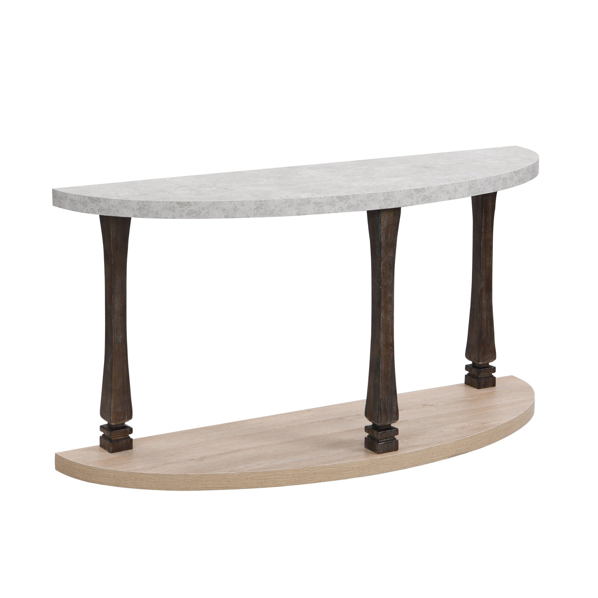 60 Inch Long Semi Circle Demilune Sofa Table For Small Hallway Entryway Space, Wooden Half Moon Sturdy Console Tables, Grey&Natural Colour Light Grey Natural Primary Living Space Antique,Mid Century Modern,Modern Semicircular Console Tables Solid Wood