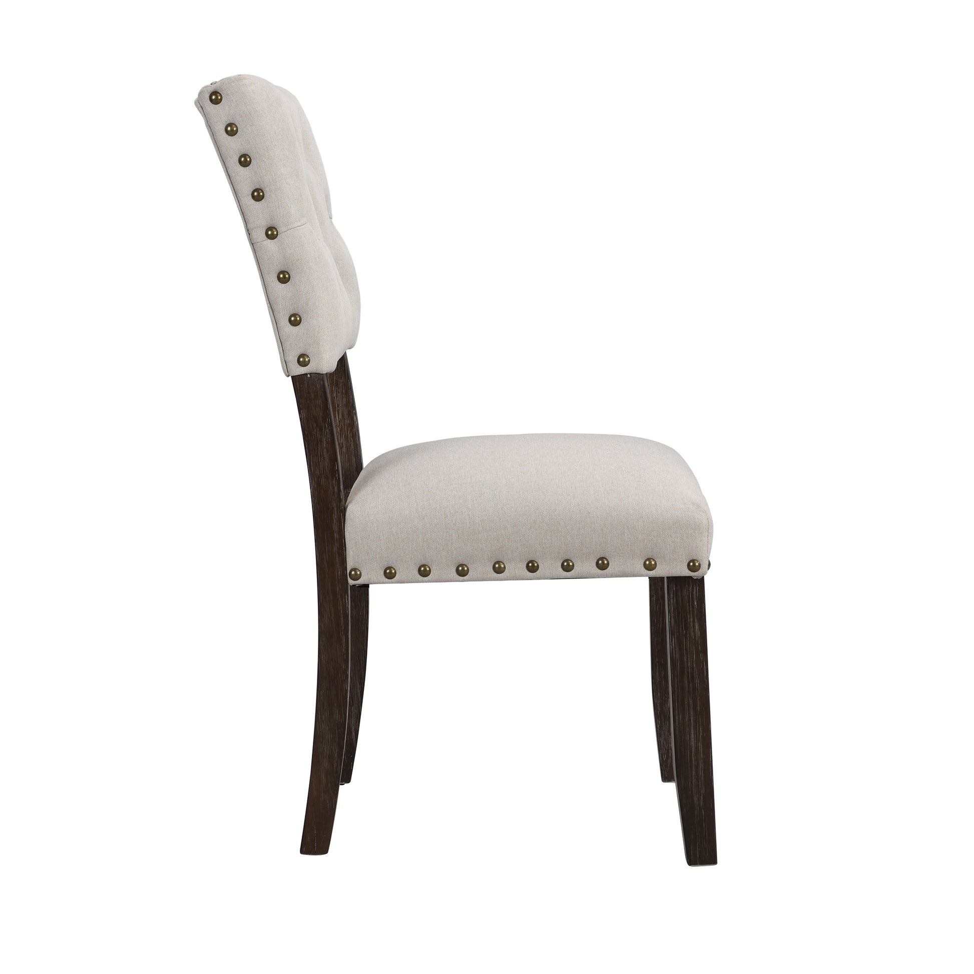 Modern Tufted Back Upholstered Fabric Dining Chair Set Of 2, Trim Chairs, Beige Colour Beige Brown Espresso Dining Room Foam Wipe Clean American Traditional Dining Chairs Tufted Back Set Of 2 Foam Wood Fabric