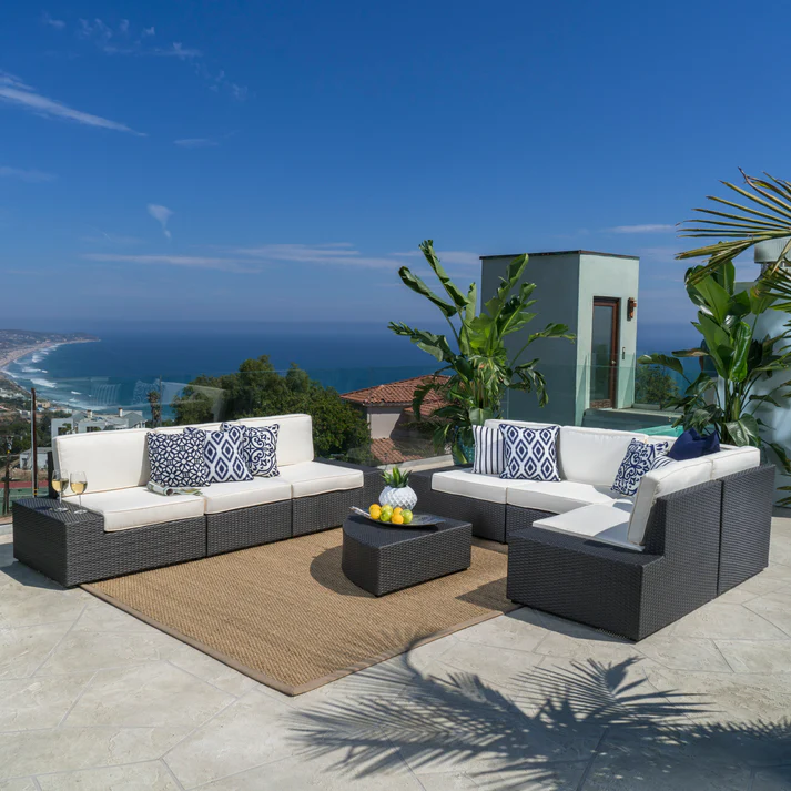 Santa Cruz Outdoor 8 Piece Sectional Set Yes Dark Brown Garden & Outdoor Sectional Seating Groups Pe Rattan Iron Waterproof Fabric