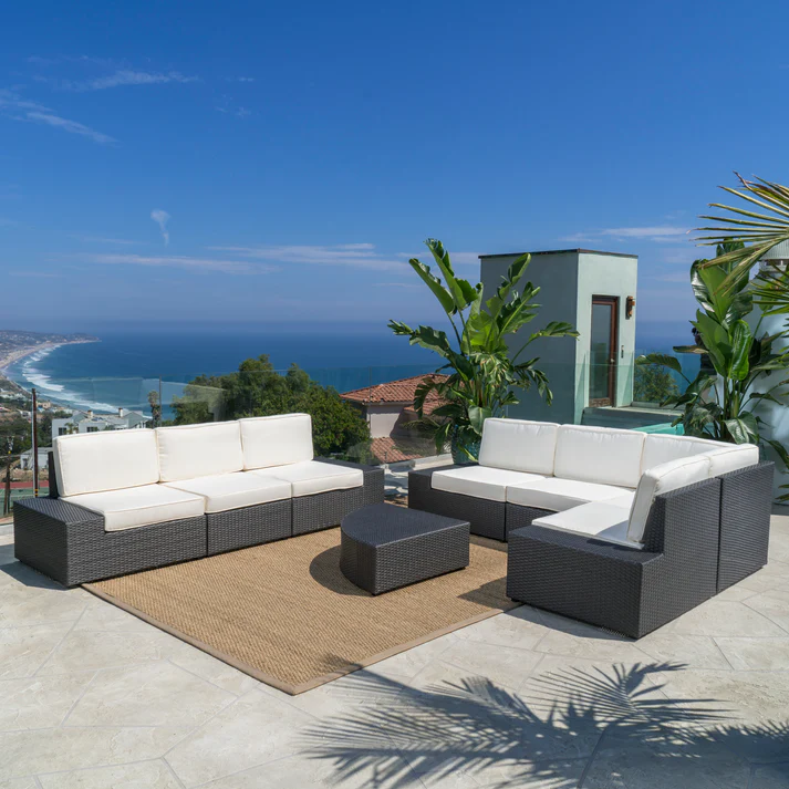 Santa Cruz Outdoor 8 Piece Sectional Set Yes Dark Brown Garden & Outdoor Sectional Seating Groups Pe Rattan Iron Waterproof Fabric