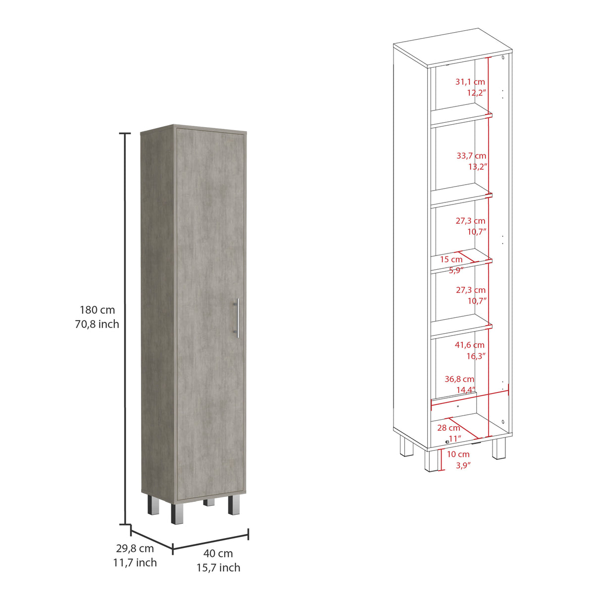 Laska Storage Cabinet, Broom Hangers, 1 Door Freestanding Natural Grey Primary Living Space Modern Mdf Engineered Wood