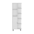 Crovie Linen 63 Inch High Bathroom Cabinet Linen Storage Cabinet With Seven Open Shelves Freestanding 1 2 Spaces Natural White Bathroom Shelves Included Modern Mdf Engineered Wood