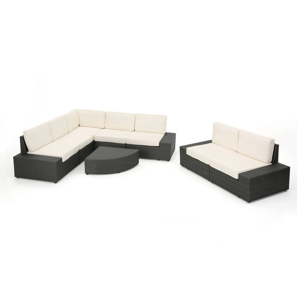 Santa Cruz Outdoor 8 Piece Sectional Set Yes Dark Brown Garden & Outdoor Sectional Seating Groups Pe Rattan Iron Waterproof Fabric