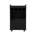 Phoenix Bar Cart With 2 Open Shelves 4 Cubbies And Cabinet Freestanding 1 2 Spaces Black Shelves Included Modern Mdf Engineered Wood