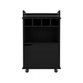 Phoenix Bar Cart With 2 Open Shelves 4 Cubbies And Cabinet Black Primary Living Space Modern Rectangular Mdf Engineered Wood Medium 40 55In