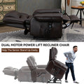 Power Lift Recliner Chair Heat Massage Dual Motor Infinite Position Up To 350 Lbs, Faux Leather, Heavy Duty Motion Mechanism With Usb Ports, Brown White Metal Primary Living Space Heavy Duty Pine Antique Brown Faux Leather Power Remote Medium Firm Pillow