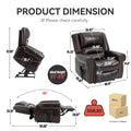 Power Lift Recliner Chair Heat Massage Dual Motor Infinite Position Up To 350 Lbs, Faux Leather, Heavy Duty Motion Mechanism With Usb Ports, Brown White Metal Primary Living Space Heavy Duty Pine Antique Brown Faux Leather Power Remote Medium Firm Pillow