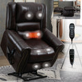 Power Lift Recliner Chair Heat Massage Dual Motor Infinite Position Up To 350 Lbs, Faux Leather, Heavy Duty Motion Mechanism With Usb Ports, Brown White Metal Primary Living Space Heavy Duty Pine Antique Brown Faux Leather Power Remote Medium Firm Pillow