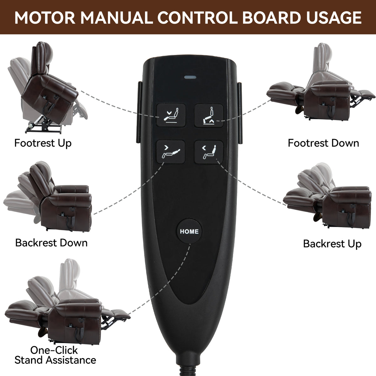 Power Lift Recliner Chair Heat Massage Dual Motor Infinite Position Up To 350 Lbs, Faux Leather, Heavy Duty Motion Mechanism With Usb Ports, Brown White Metal Primary Living Space Heavy Duty Pine Antique Brown Faux Leather Power Remote Medium Firm Pillow