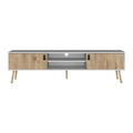 Huna Tv Stand, Dual Tone With Hinged Drawers And Open Shelves Multicolor Primary Living Space 60 69 Inches Modern Mdf Engineered Wood