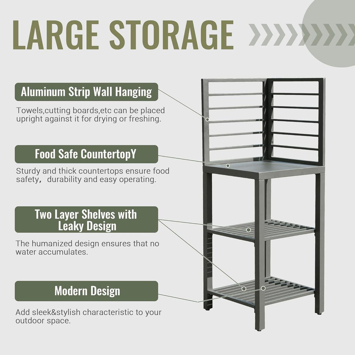 Outdoor Kitchen Island With Storage, Aluminum Kitchen Storage Island Outdoor Prep Table With Double Storage Rack, Freestanding Outdoor Corner Cabinet With Protective Cover Indoor Outdoor Grey Aluminum