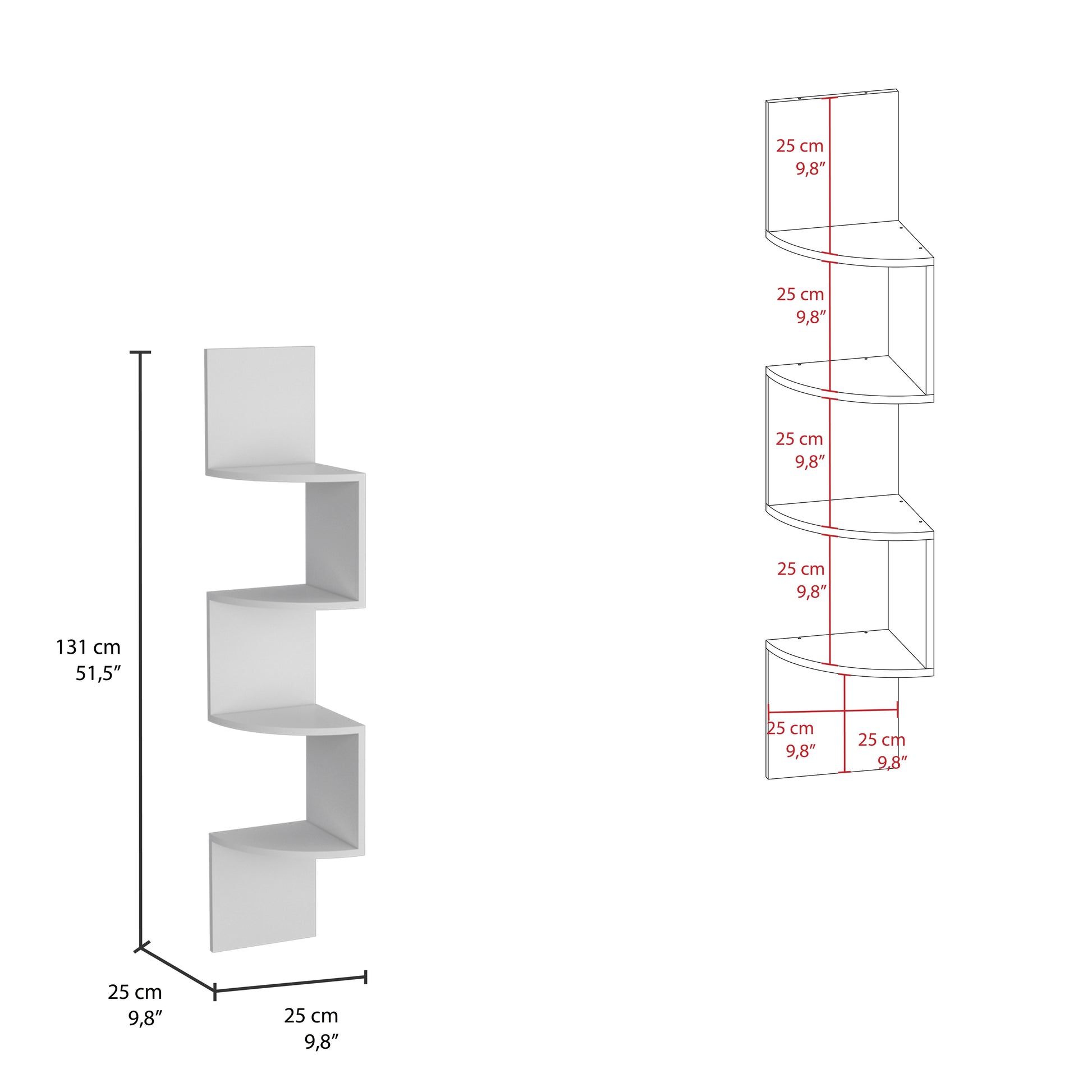 Rosset Corner Shelf, Modern Full Wall Design With Multiple Shelving White Kitchen Wall Mounted Modern Mdf Engineered Wood