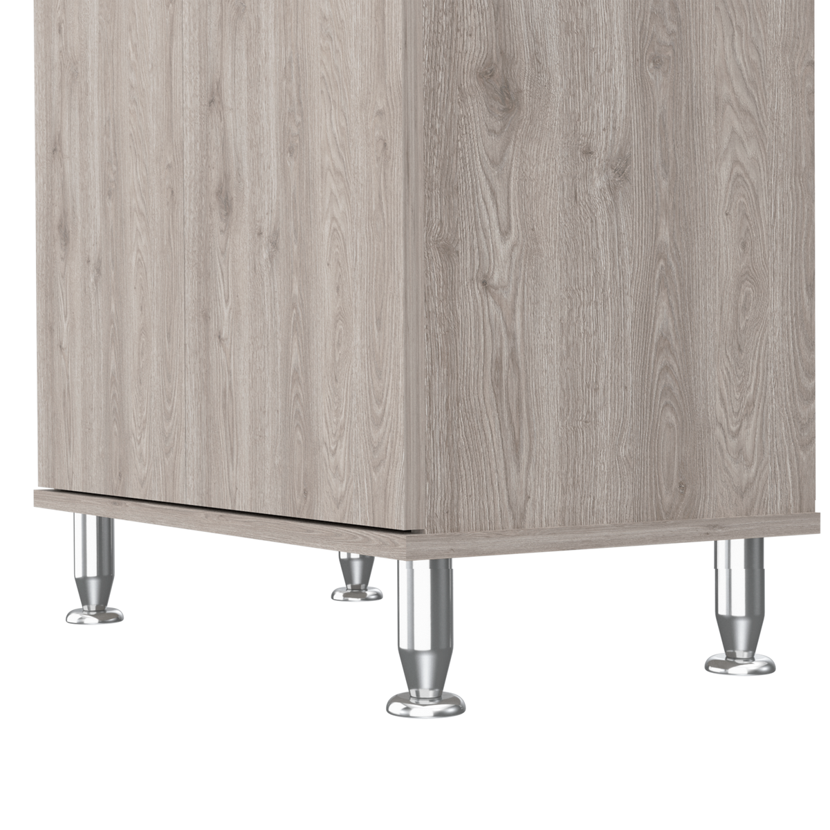 Bay Area Pantry, Two Door Cabinets, One Drawer, Four Adjustable Metal Legs Light Gray Kitchen Modern Particle Board Engineered Wood