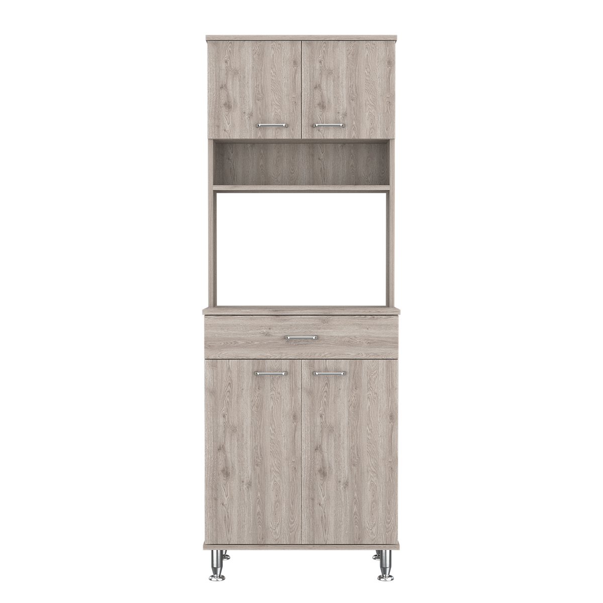 Bay Area Pantry, Two Door Cabinets, One Drawer, Four Adjustable Metal Legs Light Gray Kitchen Modern Particle Board Engineered Wood