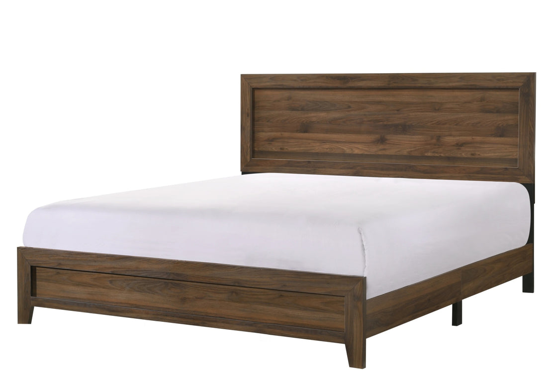 Brown Cherry Finish Fabric 1Pc King Size Panel Bed Beautiful Wooden Bedroom Furniture Contemporary Style Box Spring Required King Brown Bed Frame Wood