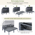 3 Piece Patio Daybed With Retractable Canopy Outdoor Metal Sectional Sofa Set Sun Lounger With Cushions For Backyard, Porch, Poolside,Grey Yes Lounge Gray Weather Resistant Frame Water Resistant Cushion Garden & Outdoor Complete Patio Sets Foam Metal