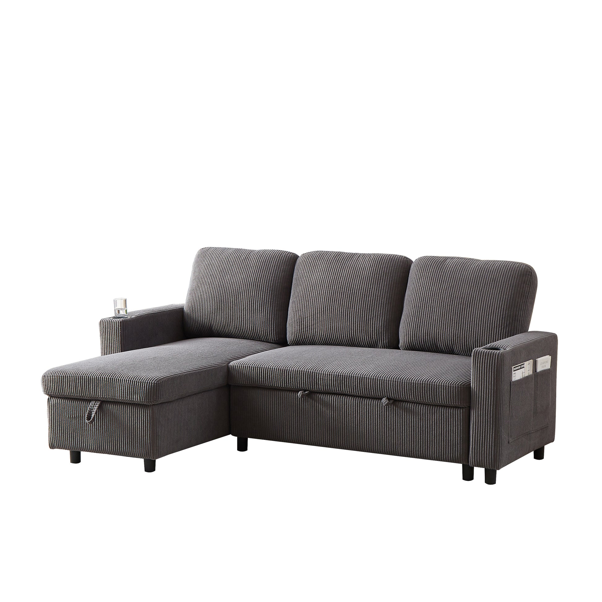 Fx78.7" Comfortable Corduroy L Shaped Combo Sofa Bed, Living Room Furniture Set For Tight Spaces, Reversible Sleeper Combo Sofa With Pullout Bed, Reversible Sofa Bed For Living Room,W1926S00011 Grey Wood Primary Living Space Foam Corduroy 3 Seat