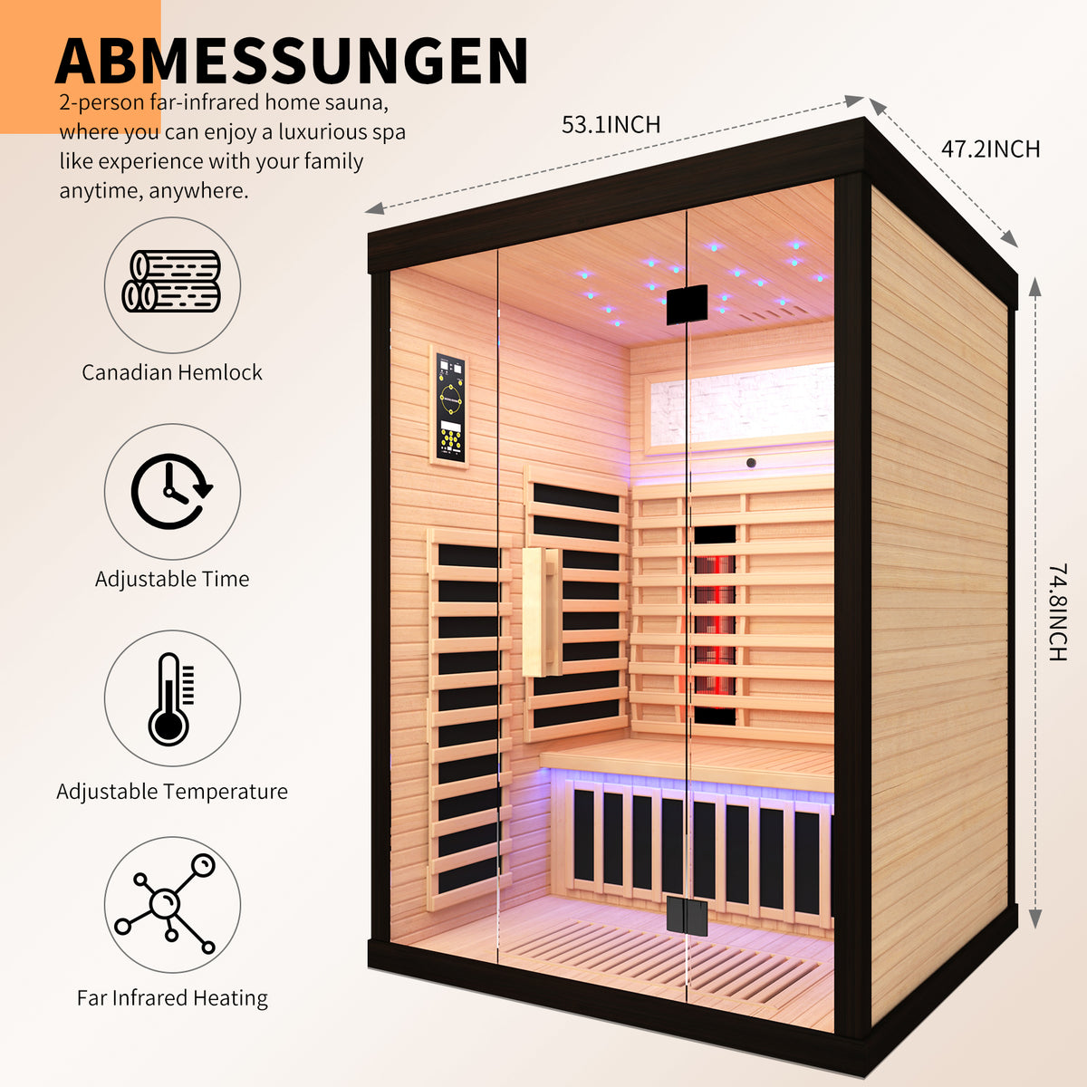 Luxury Double Sauna Room Black Natural Wood Paper Glass