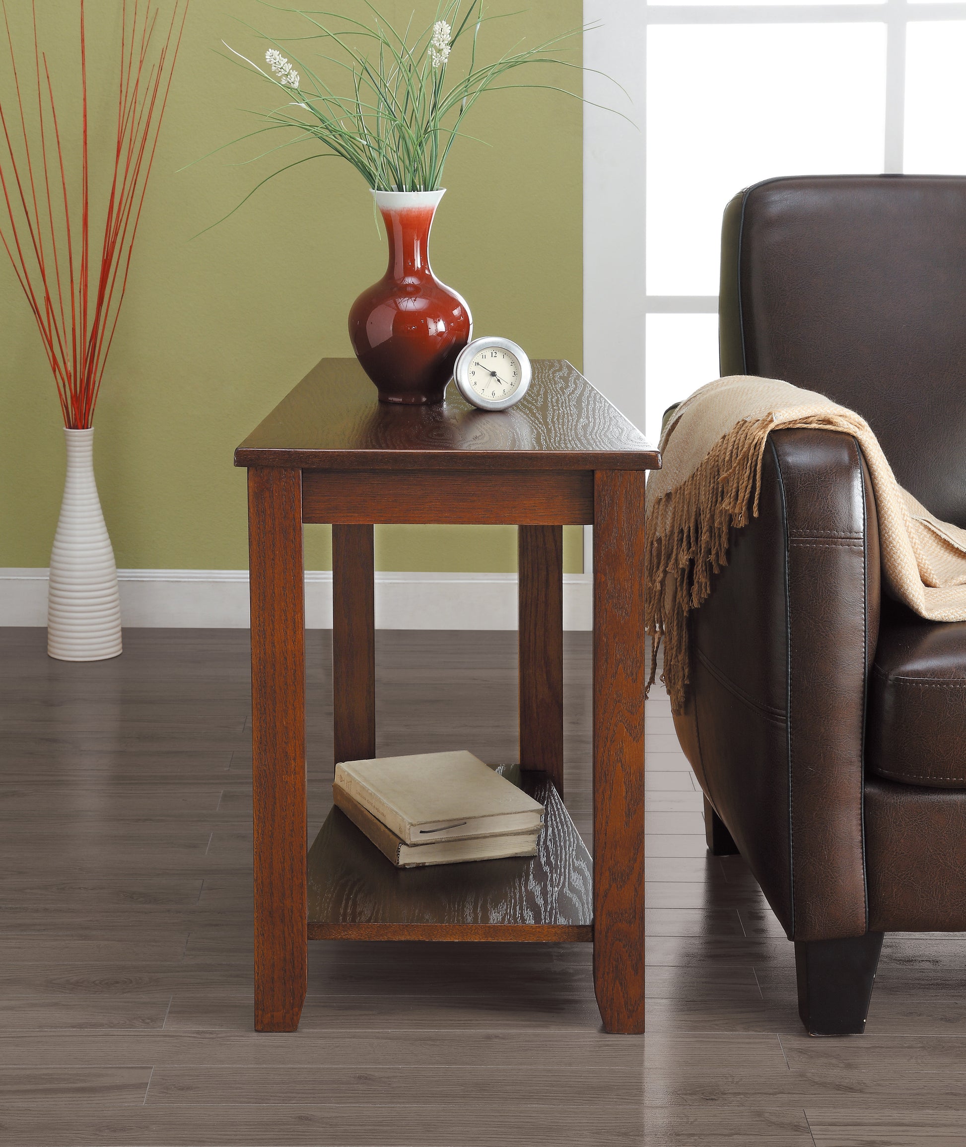 Contemporary Espresso Finish Chairside Table With Lower Shelf Wedge Shape Wooden Furniture 1Pc Side Table Espresso Contemporary Open Storage Coffee & End Tables Wood