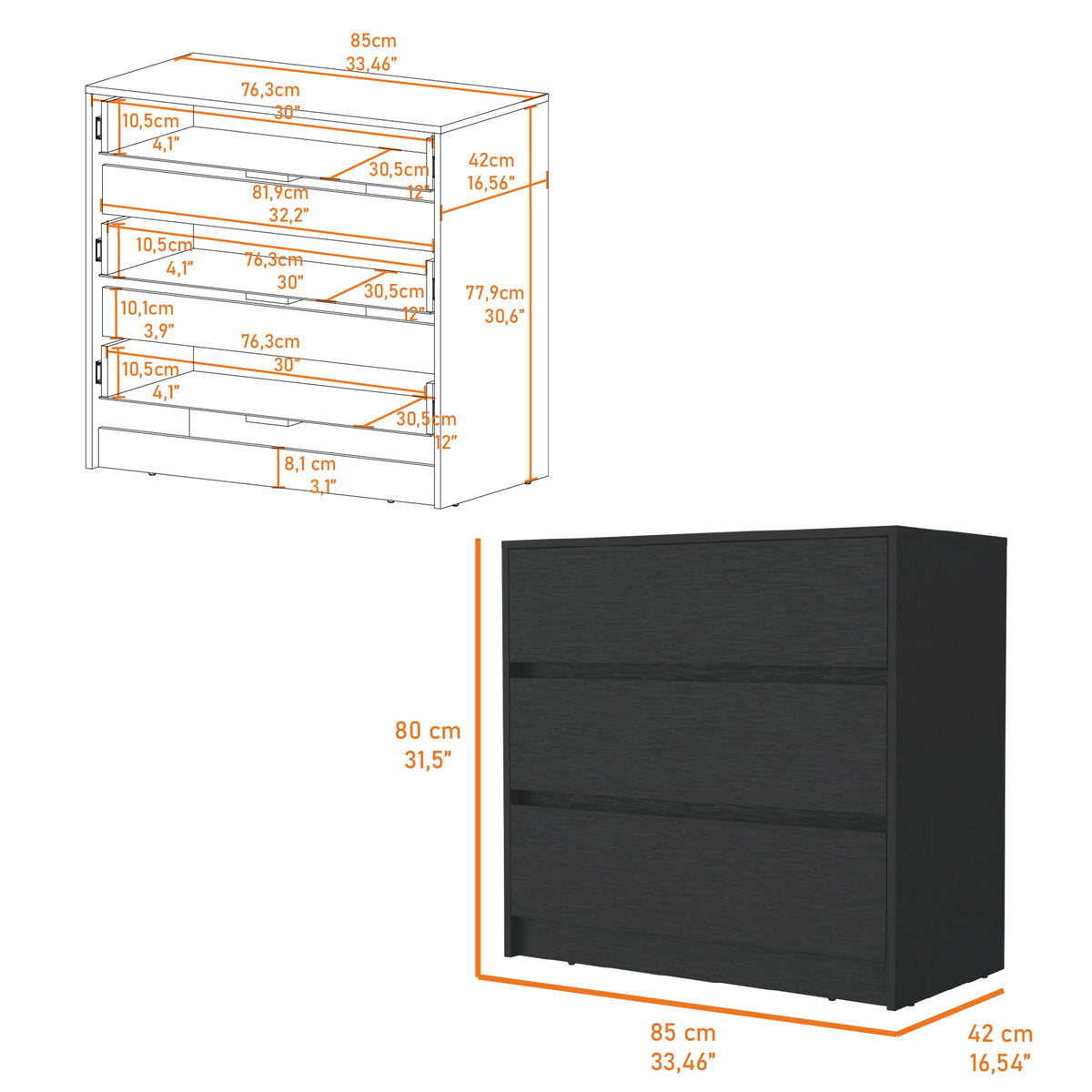 Black 3 Drawer Dresser Black Bedroom Wood