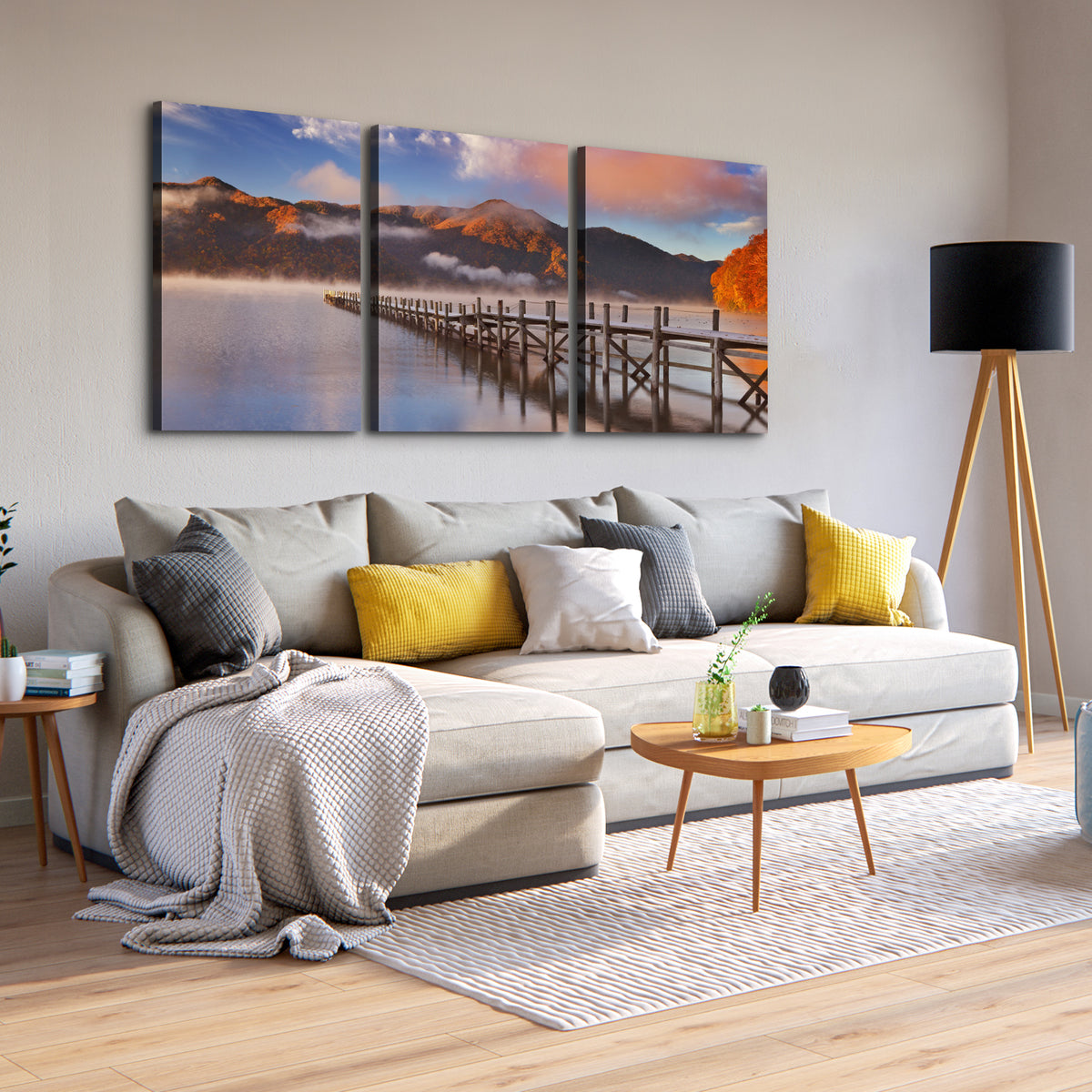 3 Panels Framed Jetty & Lake Canvas Wall Art Decor,3 Pieces Mordern Canvas Decoration Painting For Office,Dining Room,Living Room, Bedroom Decor Ready To Hang 1218In Thickness 1.5Inch Rectangle Framed Multicolor Oversized 41In Canvas Nature Scenes
