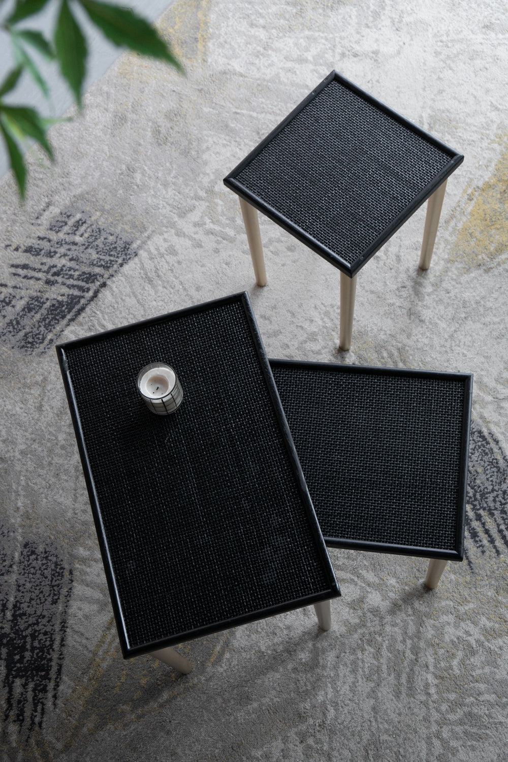 Set Of 3 Side Tables, L:25X15.5X21" M:20X15X18.5" S:14X14X16.5" Black Gold Primary Living Space Boho,Casual,Minimalist Solid Wood Mdf