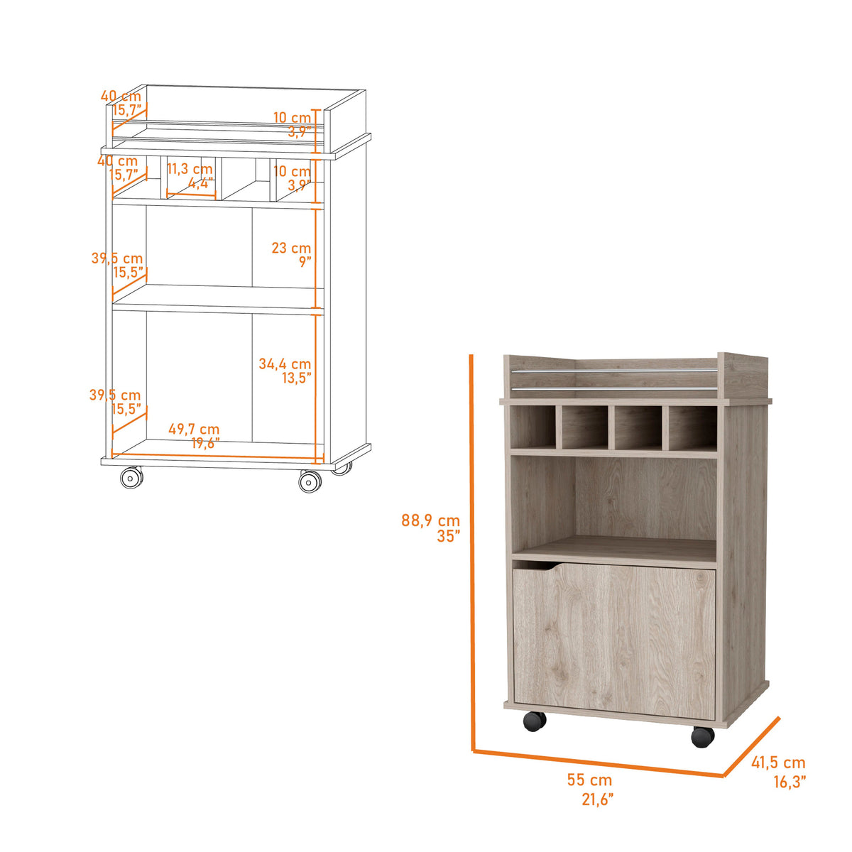 Macadamia 1 Door Bar Cart Natural Dining Room Rectangular Kitchen Carts Wood Small Less Than 40In
