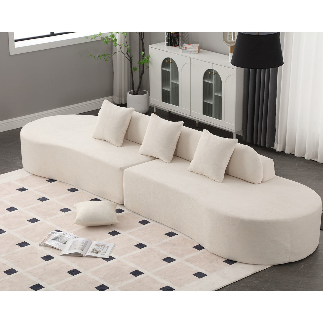 Arrived Modern Curved Combination Sofa, Terrycloth Fabric Sofa, Minimalist Sofa In Living Room, Apartment, No Assembly Required, Three Pillows,Beige Beige Primary Living Space Medium Soft Polyester 4 Seat
