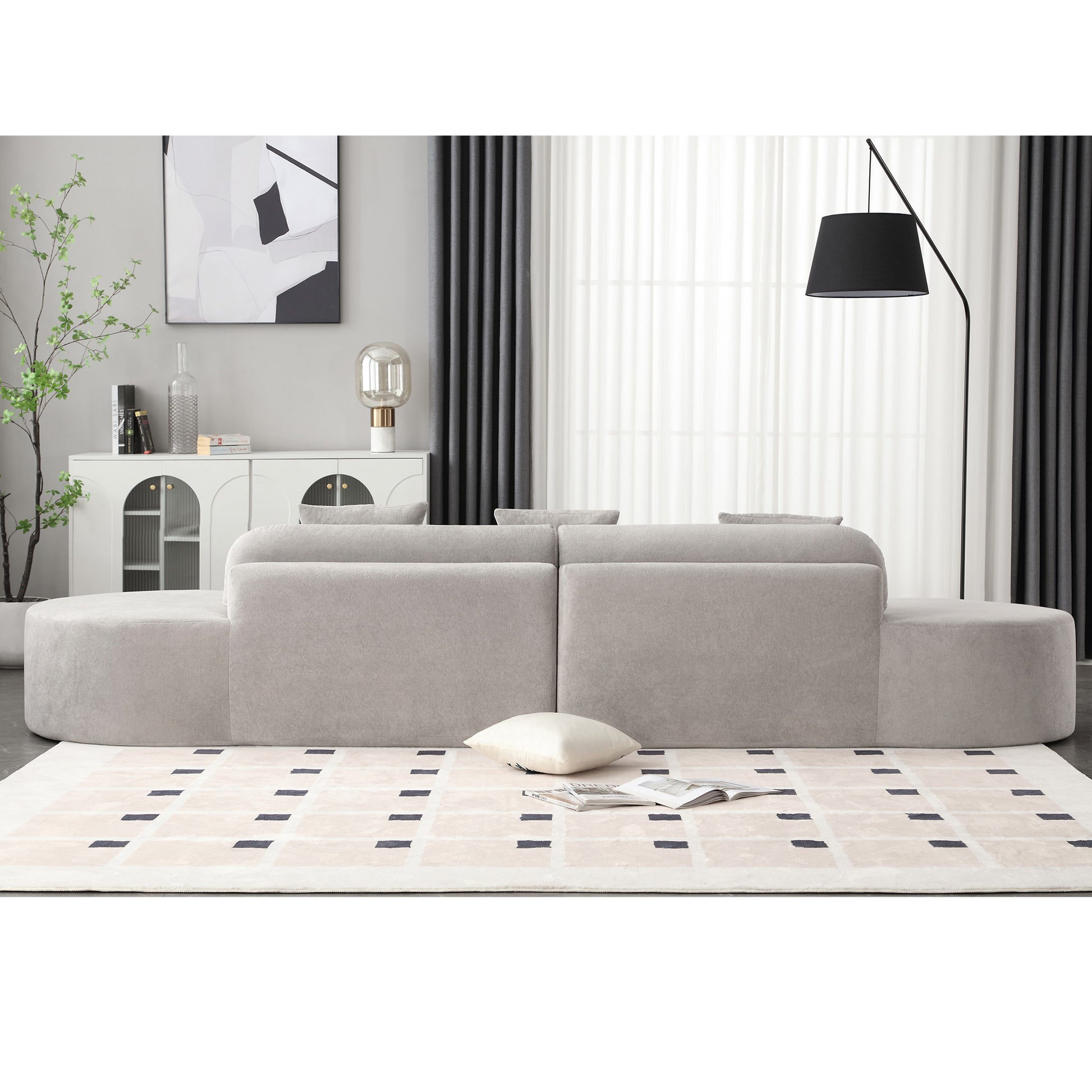 Arrived Modern Curved Combination Sofa, Terrycloth Fabric Sofa, Minimalist Sofa In Living Room, Apartment, No Assembly Required, Three Pillows,Gray Gray Primary Living Space Medium Soft Polyester 4 Seat