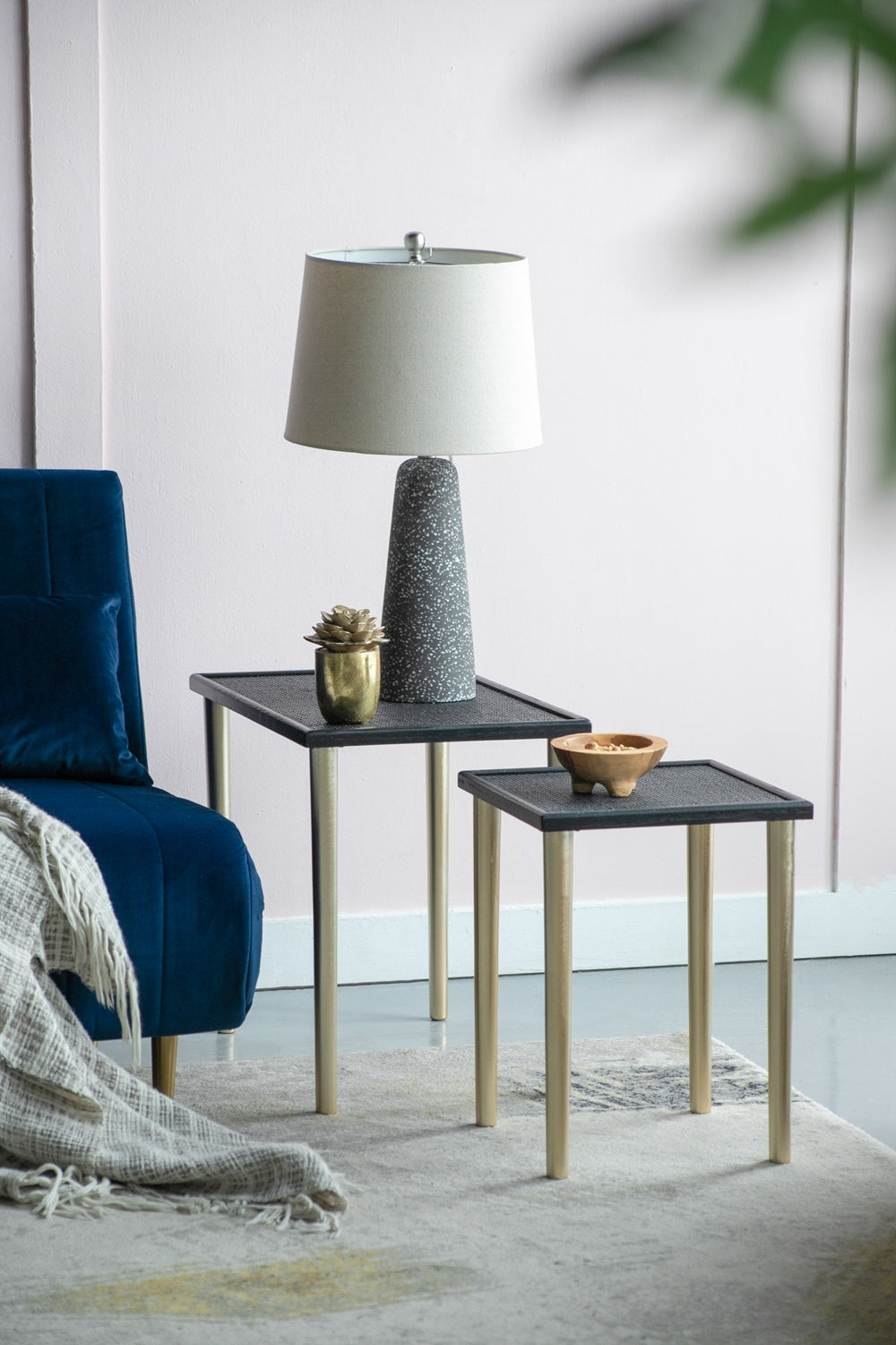 Set Of 3 Side Tables, L:25X15.5X21" M:20X15X18.5" S:14X14X16.5" Black Gold Primary Living Space Boho,Casual,Minimalist Solid Wood Mdf