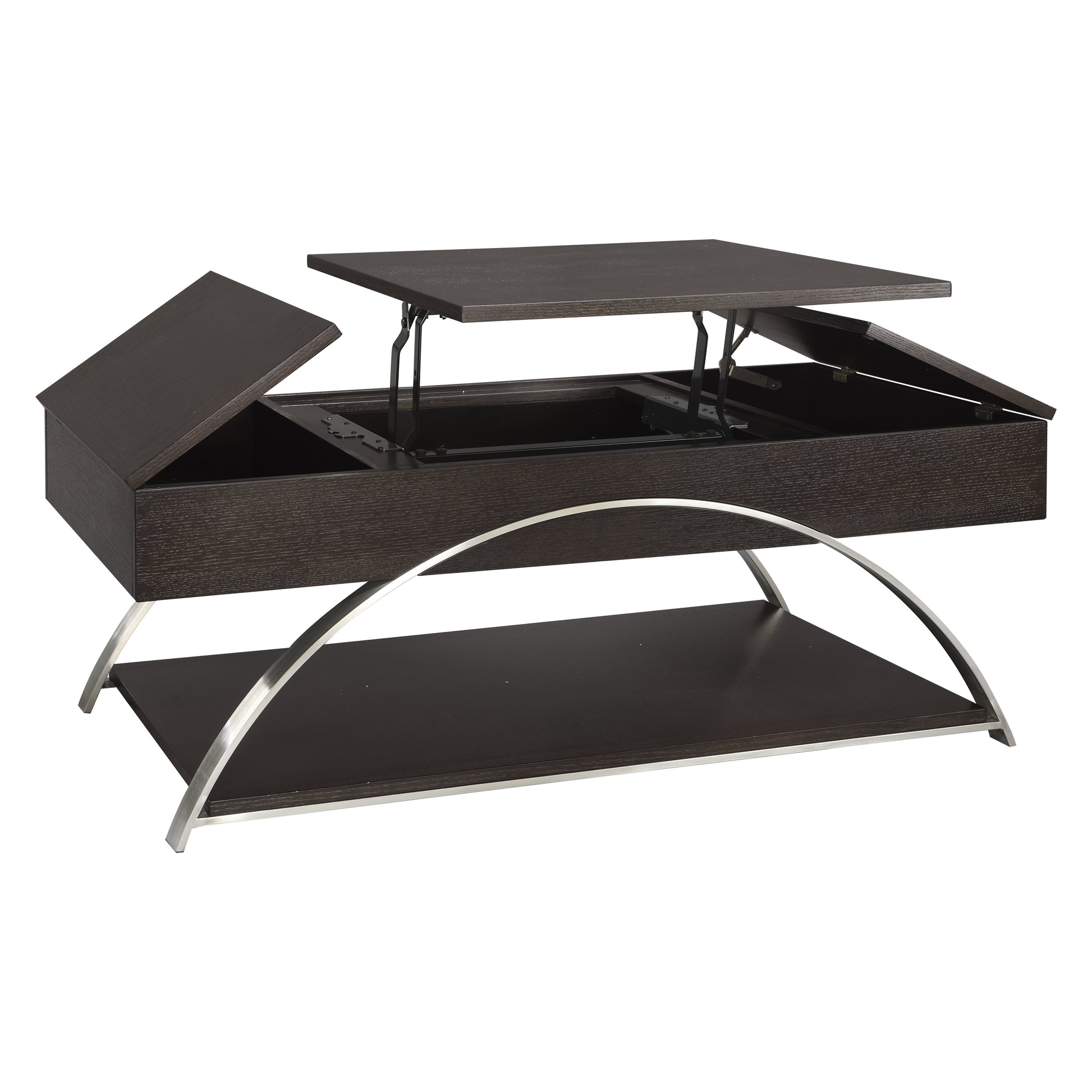 Modern Living Room Furniture 1Pc Lift Top Coffee Table With Display Shelf Espresso Finish Wood Chrome Metal Finish Unique Style Cocktail Table Espresso Primary Living Space Modern Coffee & End Tables Rectangular Wood Stainless Steel