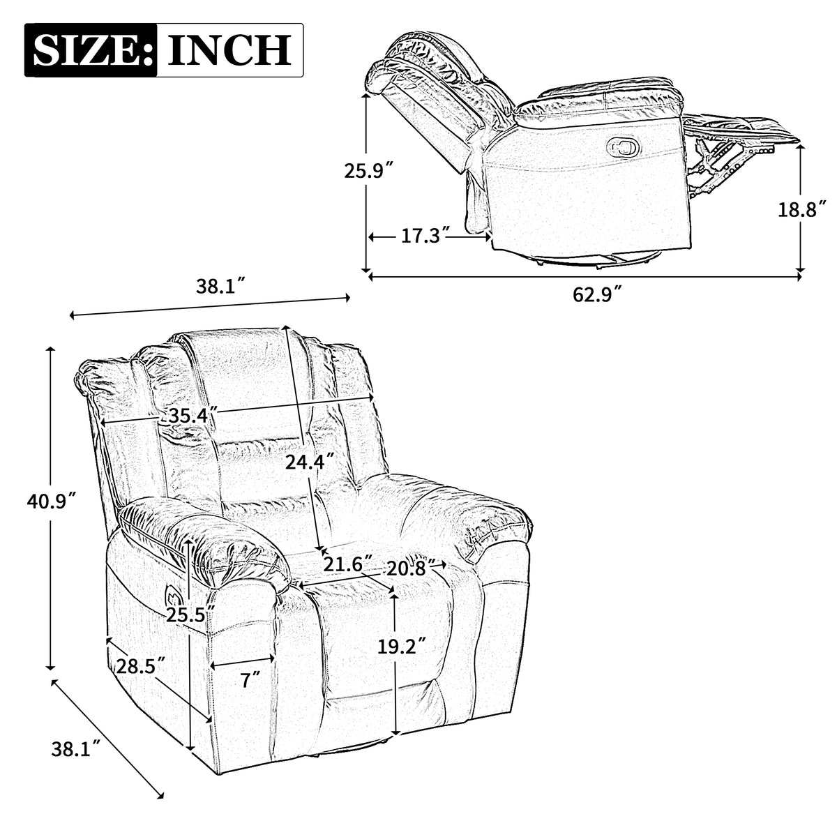 360 Swivel And Rocking Home Theater Recliner Manual Recliner Chair With Wide Armrest For Living Room,Bedroom, Grey Grey Foam Pu
