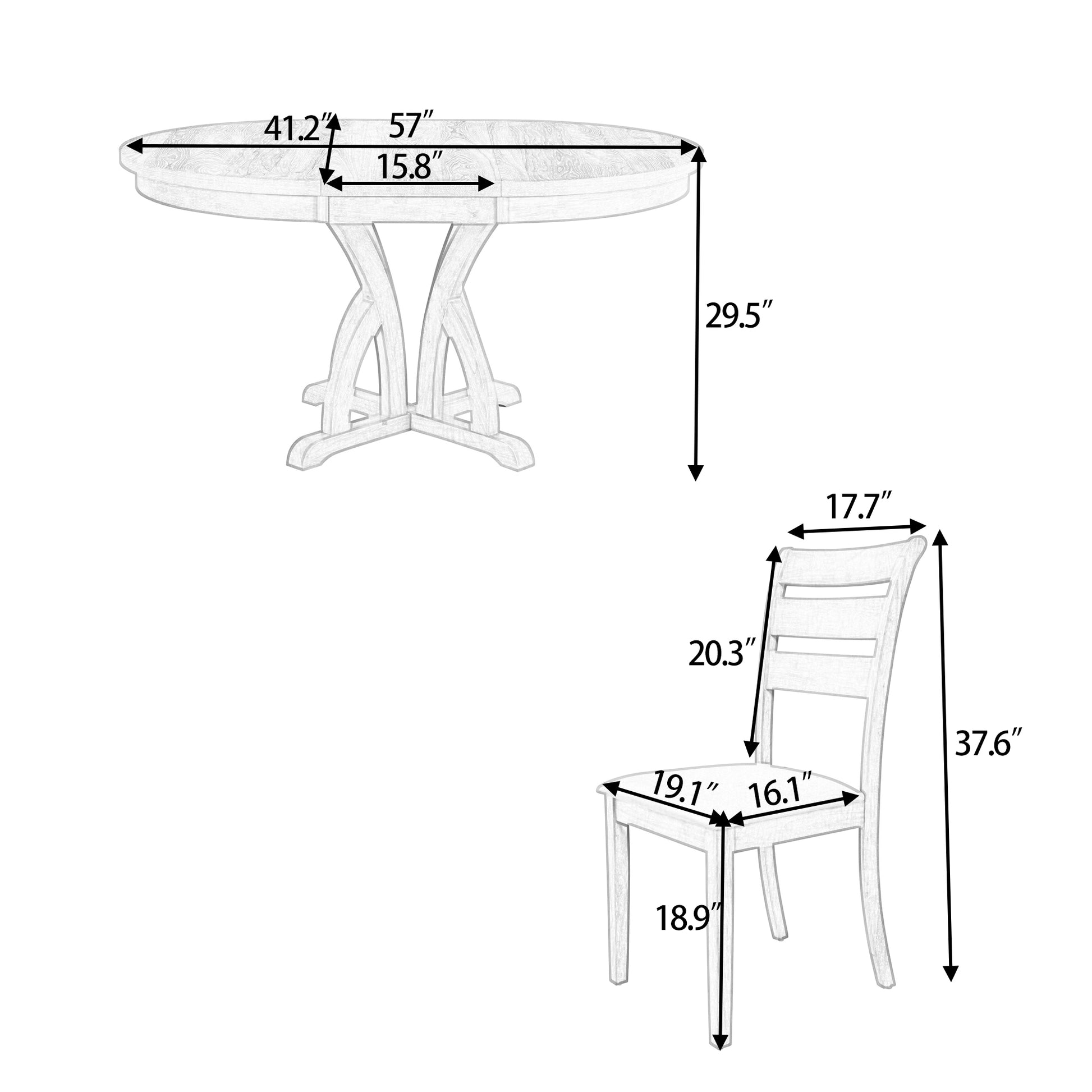 5 Piece Farmhouse Round Pedestal Extending Dining Table Set Extendable Kitchen Table Set With 15.8" Removable Leaf And Ladder Back Dining Chairs For Small Places, Natural Wood Dining Room Extendable Rubberwood Oval Dining Table With Chair Upholstered