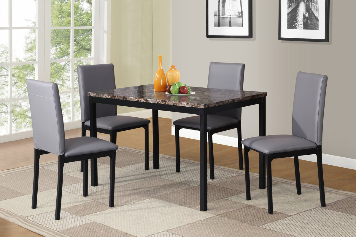 5 Piece Citico Metal Dinette Set With Laminated Faux Marble Top, Gray Upholstered Chair Gray Seats 4 Metal Dining Room 48 Inches Fixed Table Contemporary 4 Leg Rectangular Foam Dining Table With Chair Mdf Metal