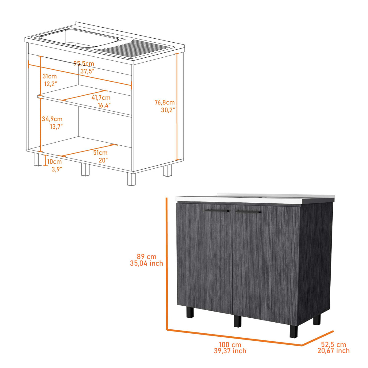 Smokey Oak Utility Sink And Cabinet Gray Kitchen Wood