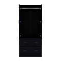 Taly Armoire With Double Doors, 2 Drawers, And Hanging Rod Black Black Particle Board